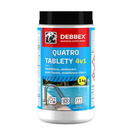 Cranit Quatro tablety – dezinfekcia, proti riasam, vločkovanie, stabilizácia 2,4 kg vedro modrastá