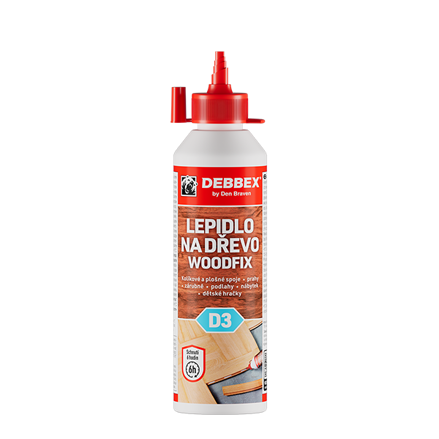 Lepidlo na drevo WOODFIX D3 250 g dóza biela, po vytvrdení transparentná