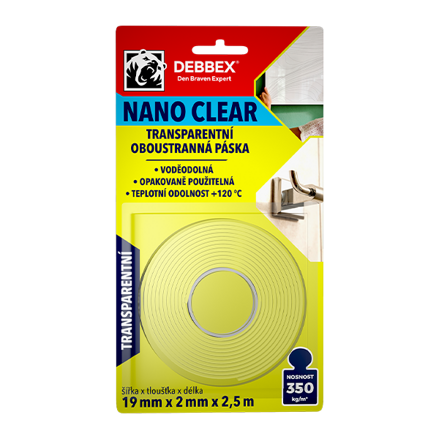 Transparentná obojstranná páska NANO CLEAR 19 mm x 2mm, dĺžka 2,5 m transparentná