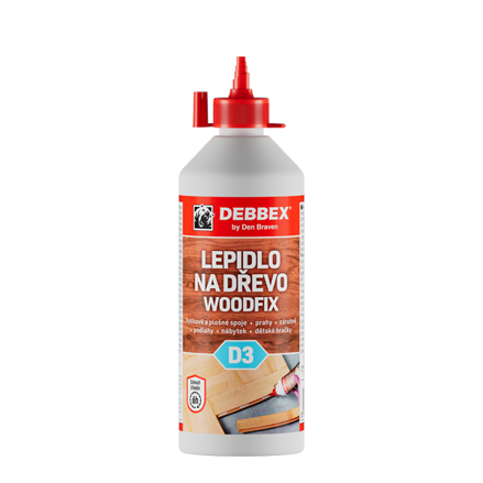 Lepidlo na drevo WOODFIX D3 500 g dóza biela, po vytvrdení transparentná
