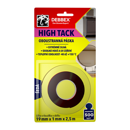 Obojstranná páska HIGH TACK 19 mm x 1 mm, dĺžka 2,5 m sivá