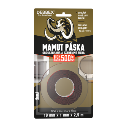 Obojstranná páska HIGH TACK 19 mm x 1 mm, dĺžka 2,5 m sivá