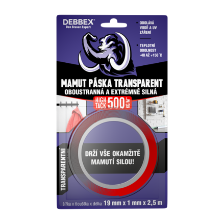 Obojstranná páska HIGH TACK CLEAR 19 mm x 1 mm, dĺžka 2,5 m transparentná